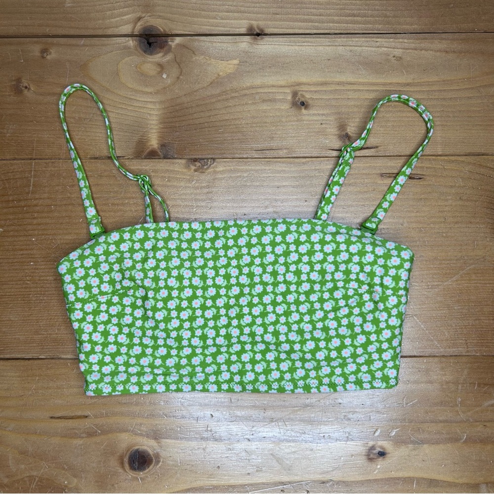 Aerie Bandeau Green Floral Swim Suit Top Size XS